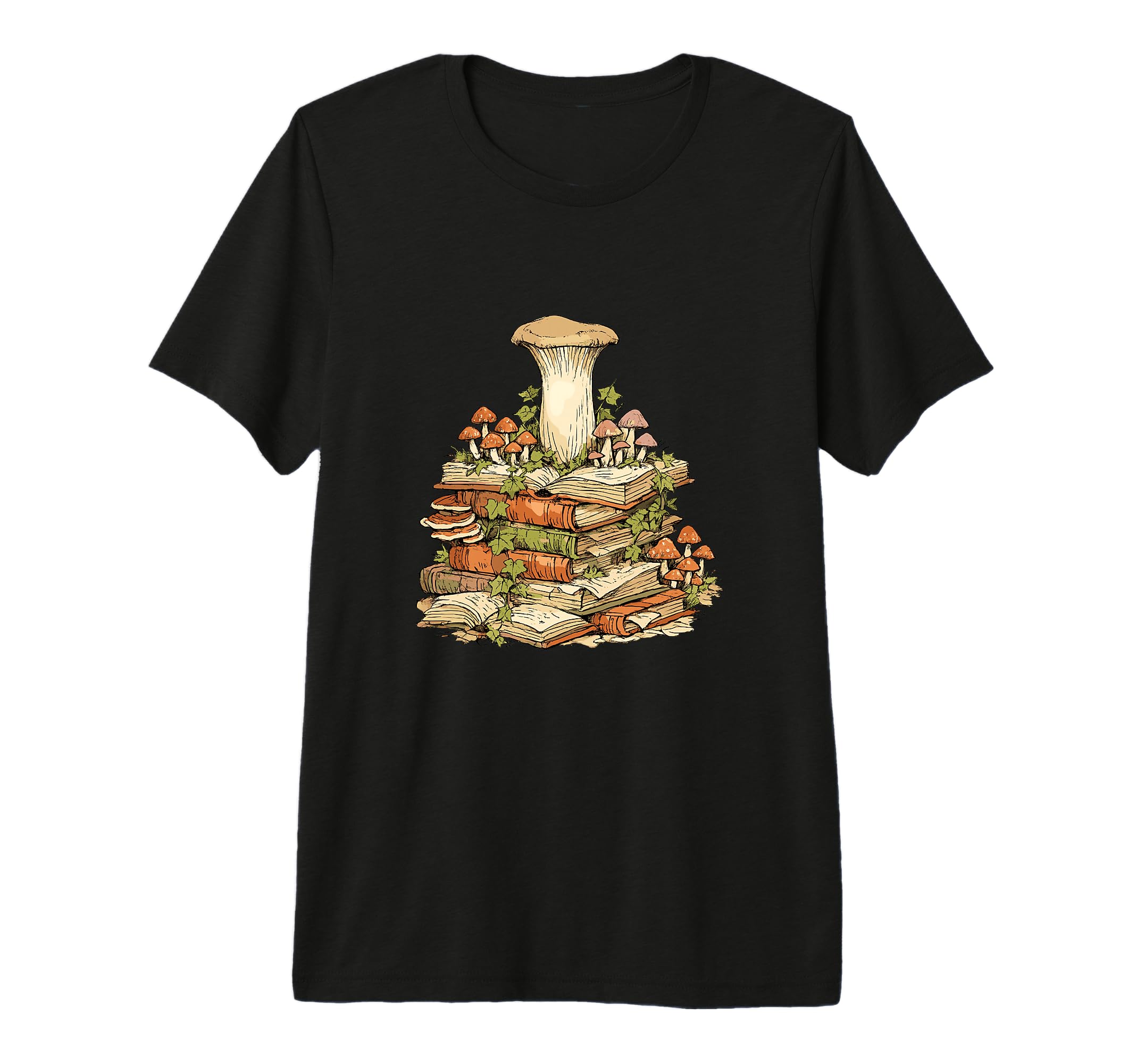 Mushroom Books Goblincore Bookish Dark T-Shirt - Minimalist Print Unisex - T-Shirt, Sweatshirt, Hoodie
