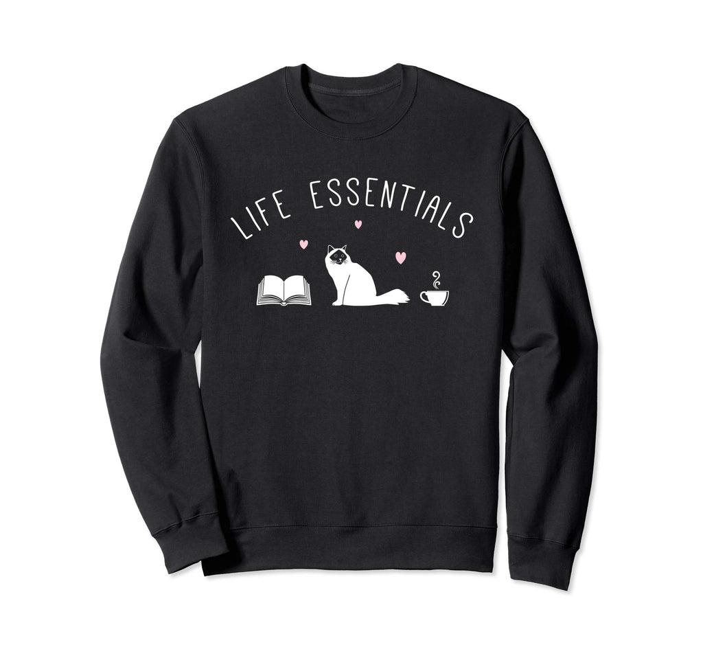 Life Necessities Funny Books Cats And Sweatshirt - Graphic Print Unisex - T-Shirt, Sweatshirt, Hoodie