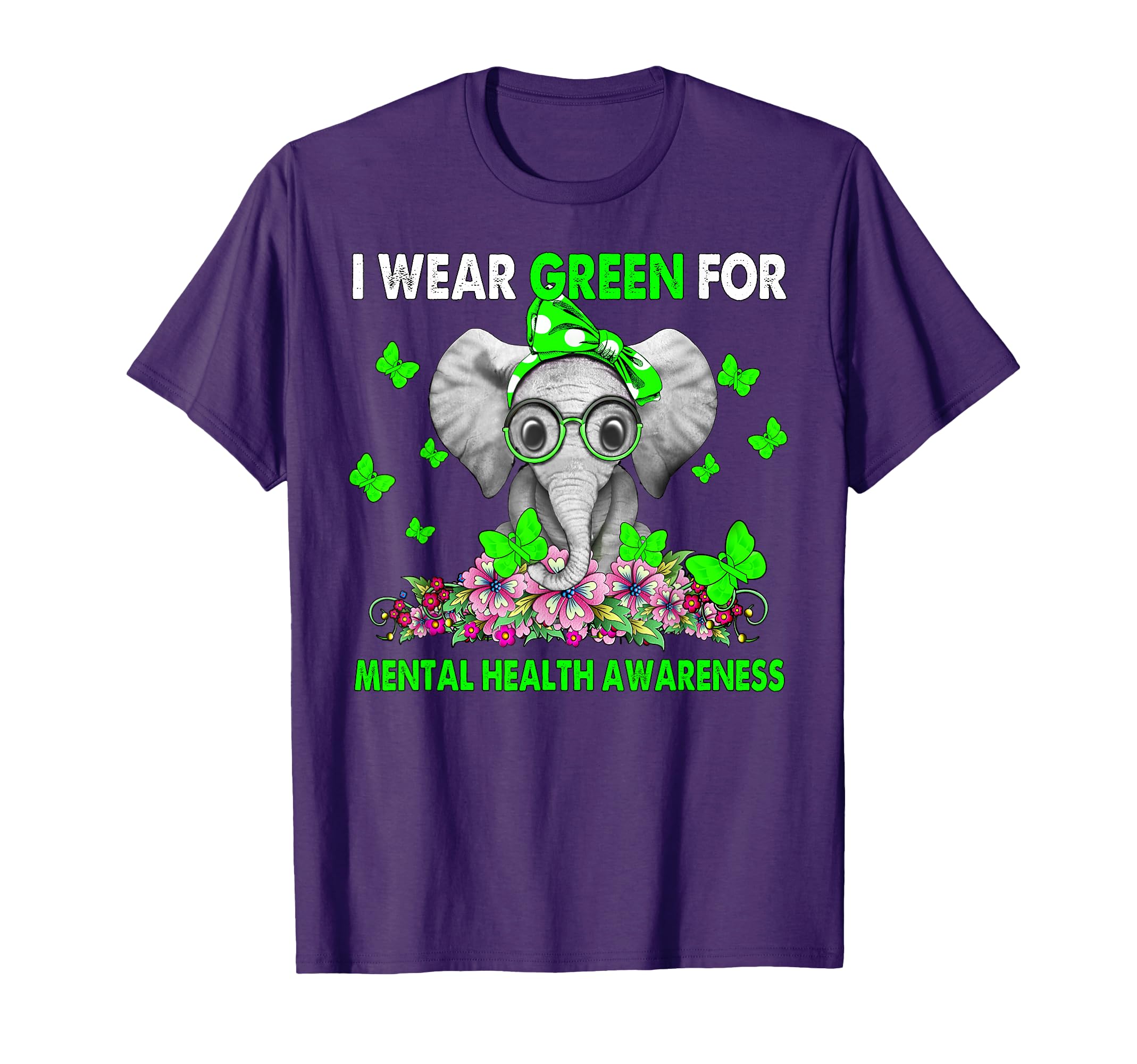 Elephant I Wear Green Mental Health T-Shirt - Unique Graphic for Adults - T-Shirt, Sweatshirt, Hoodie