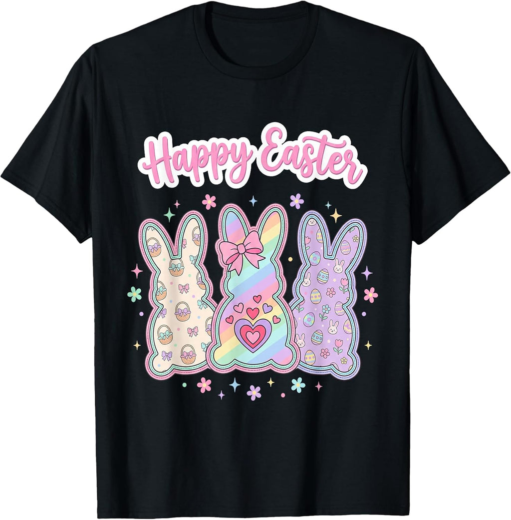 Girly Happy Easter Bunny Outline Unisex T-shirt, Sweatshirt, Hoodie, Long Sleeve Tee - T-Shirt, Sweatshirt, Hoodie