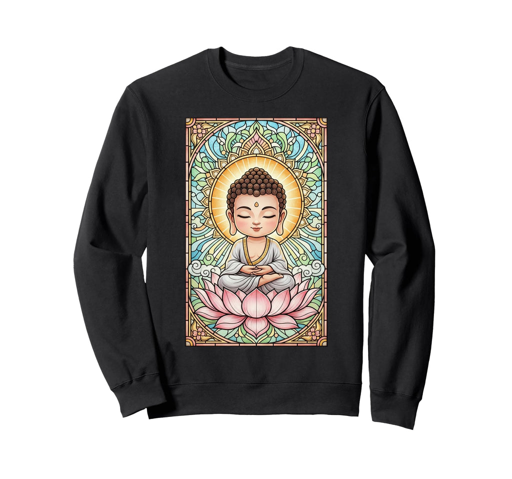 Little Buddha Stained Glass Spiritual Sweatshirt - Graphic Print Unisex - T-Shirt, Sweatshirt, Hoodie