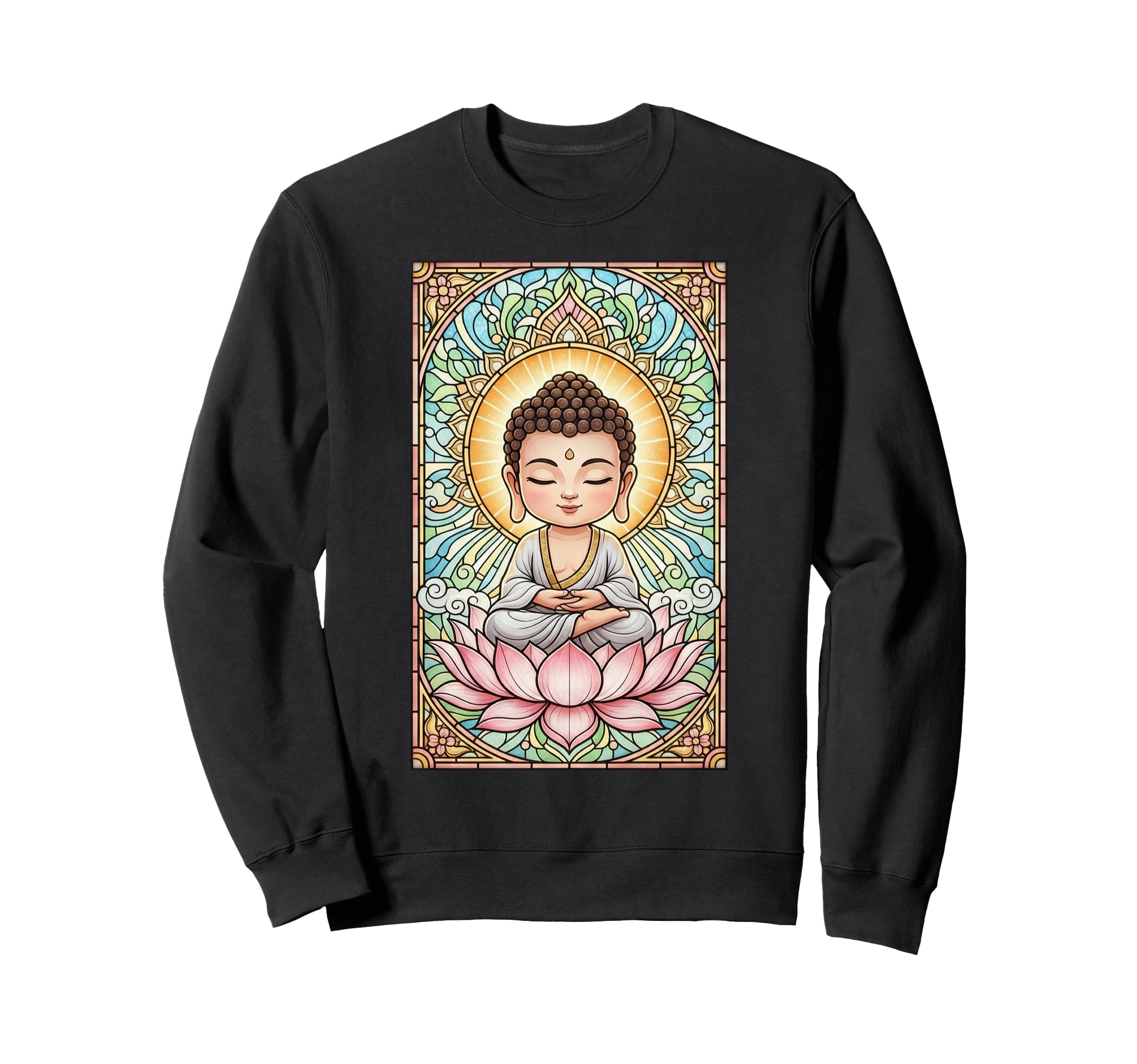 Little Buddha Stained Glass Spiritual Sweatshirt - Graphic Print Unisex - T-Shirt, Sweatshirt, Hoodie