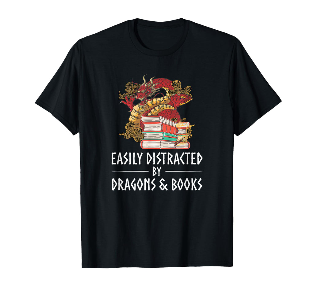 Easily Distracted Books And Dragons Book T-Shirt - Minimalist Print Unisex - T-Shirt, Sweatshirt, Hoodie
