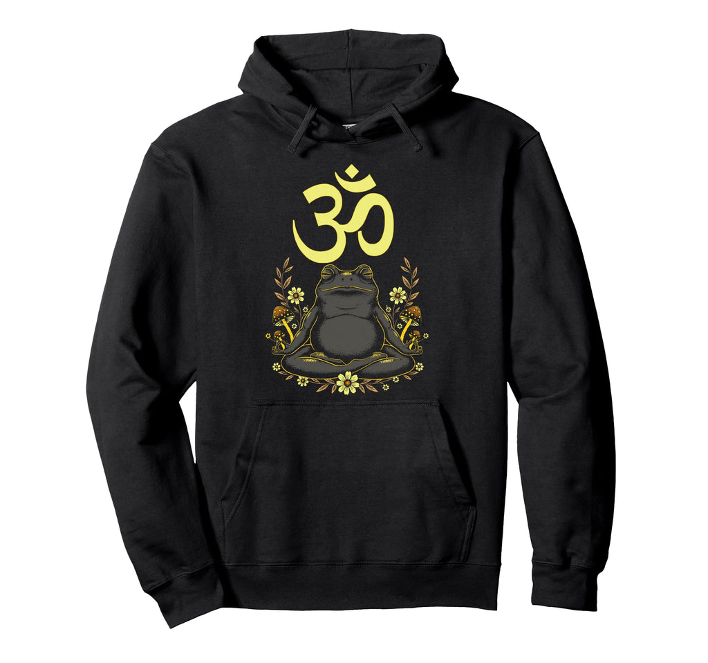 Meditating Frog Aum Zen Mindfulness Hoodie - Minimalist Print for Adults - T-Shirt, Sweatshirt, Hoodie