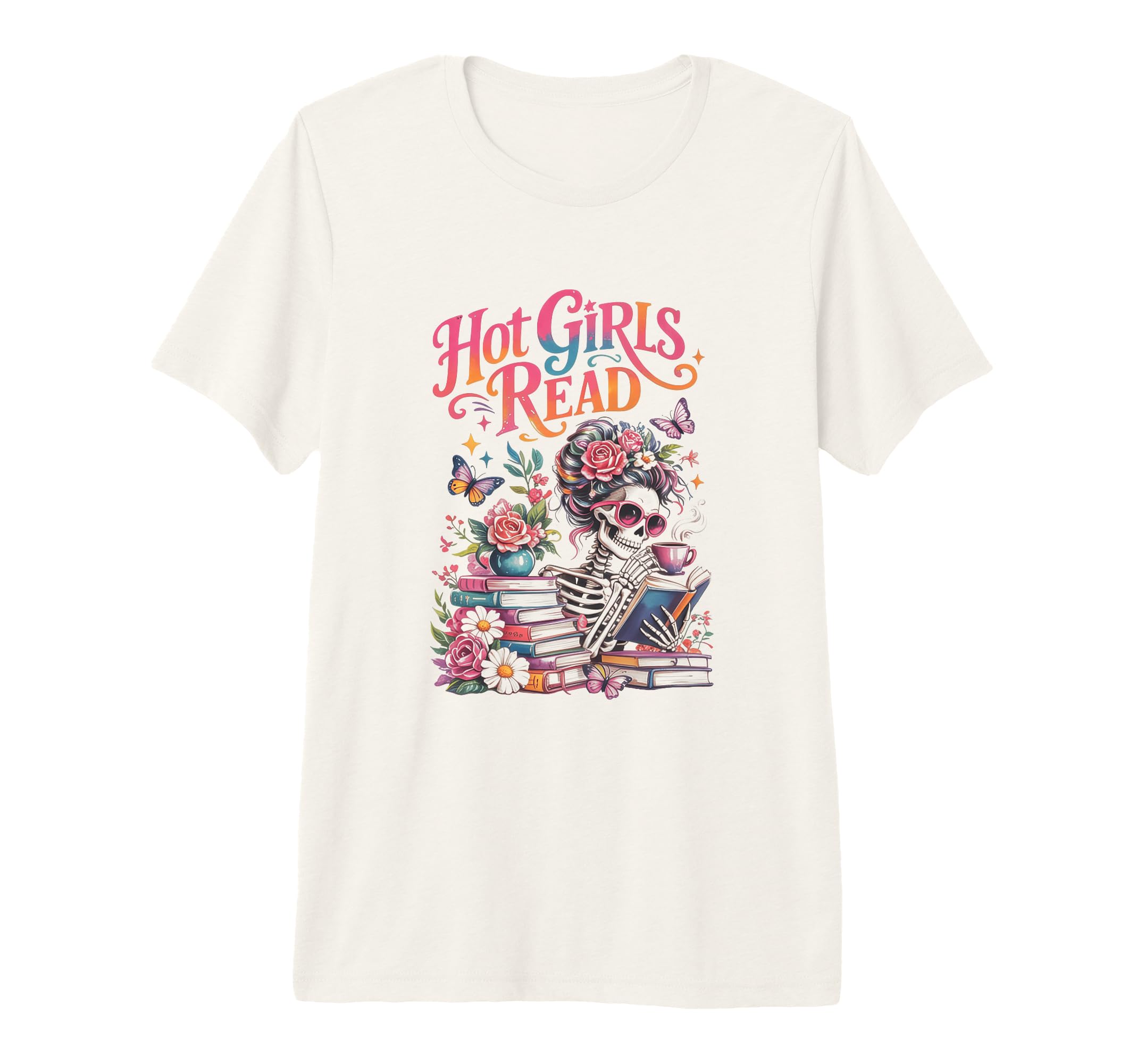 Hot Reader Floral Book Lover Skeleton T-Shirt - Unique Graphic for Adults - T-Shirt, Sweatshirt, Hoodie
