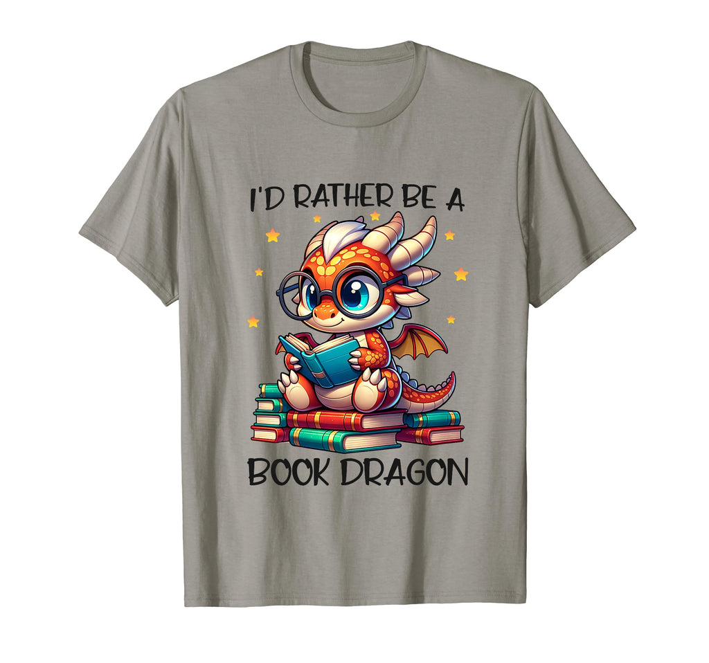 Id Rather Be Book Dragon Reading T-Shirt - Custom Art Print for Adults - T-Shirt, Sweatshirt, Hoodie