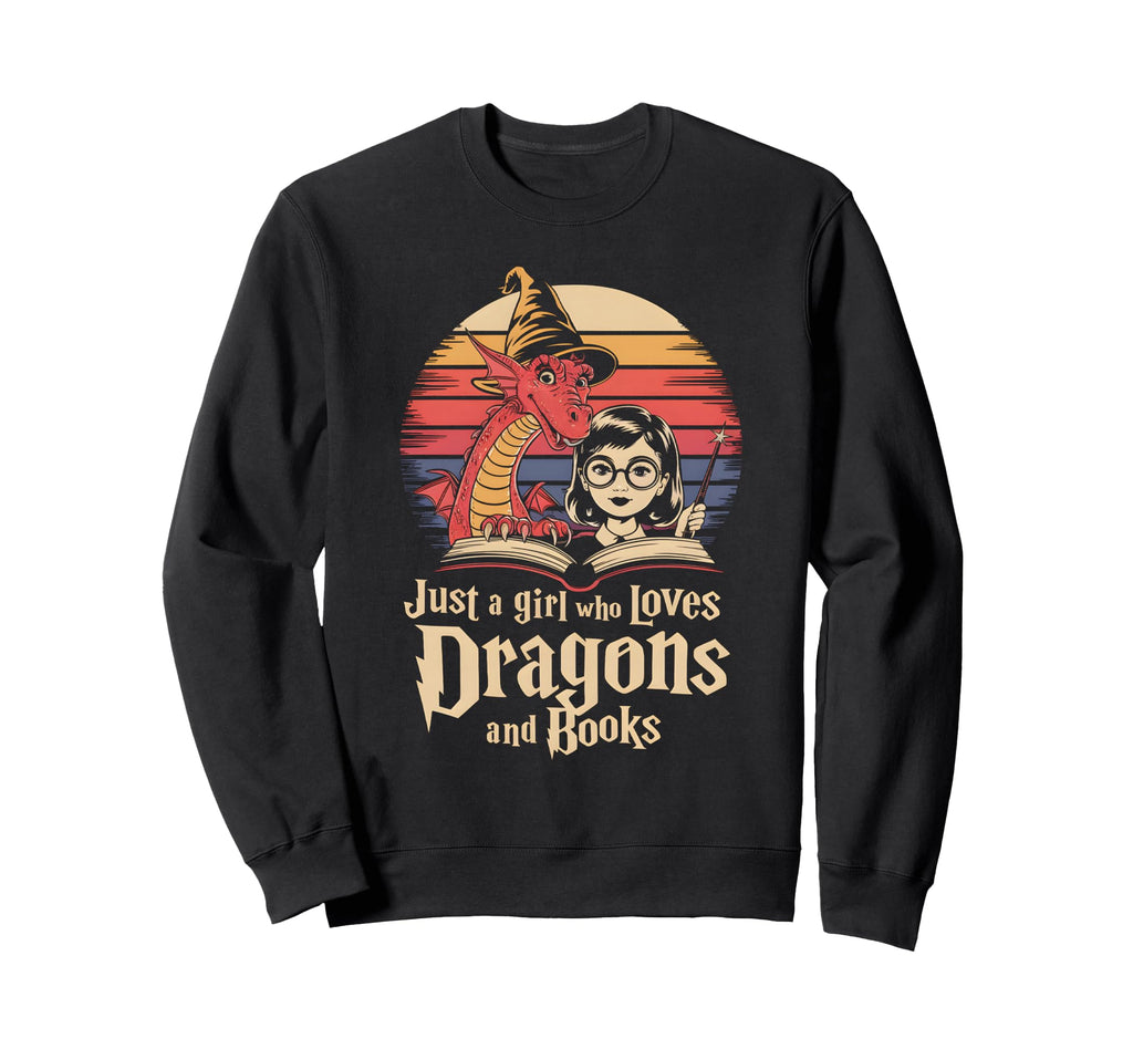 Just Who Loves Dragons And Books Sweatshirt - Aesthetic Graphic Unisex - T-Shirt, Sweatshirt, Hoodie
