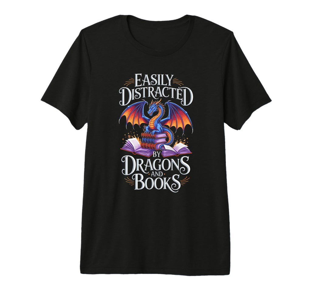 Easily Distracted Dragons And Books Tri T-Shirt - Minimalist Print Unisex - T-Shirt, Sweatshirt, Hoodie