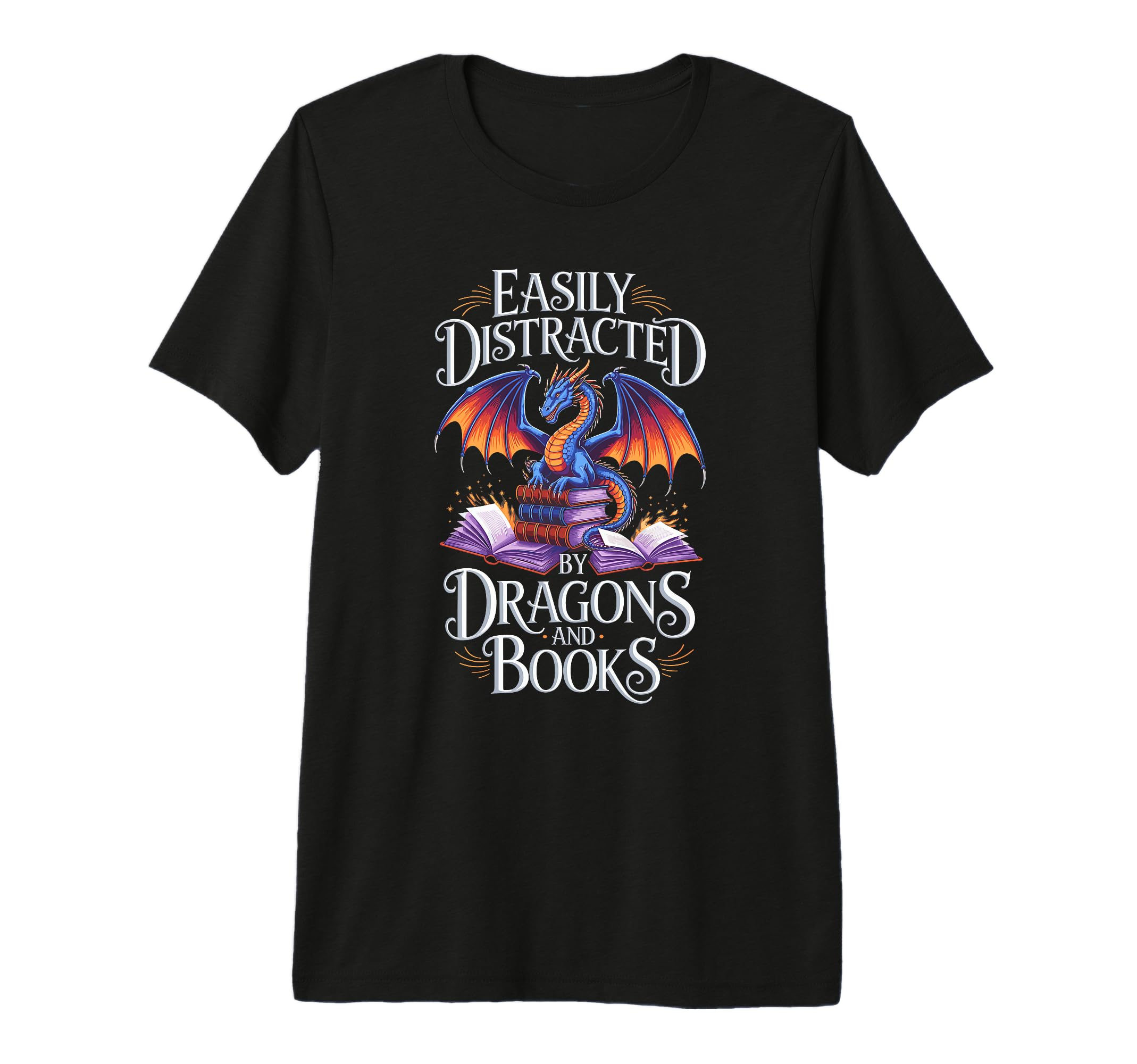 Easily Distracted Dragons And Books Tri T-Shirt - Minimalist Print Unisex - T-Shirt, Sweatshirt, Hoodie