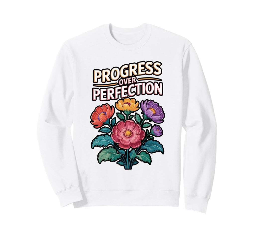 Progress Over Perfection Floral Sweatshirt - Fun Novelty Design Men Women - T-Shirt, Sweatshirt, Hoodie
