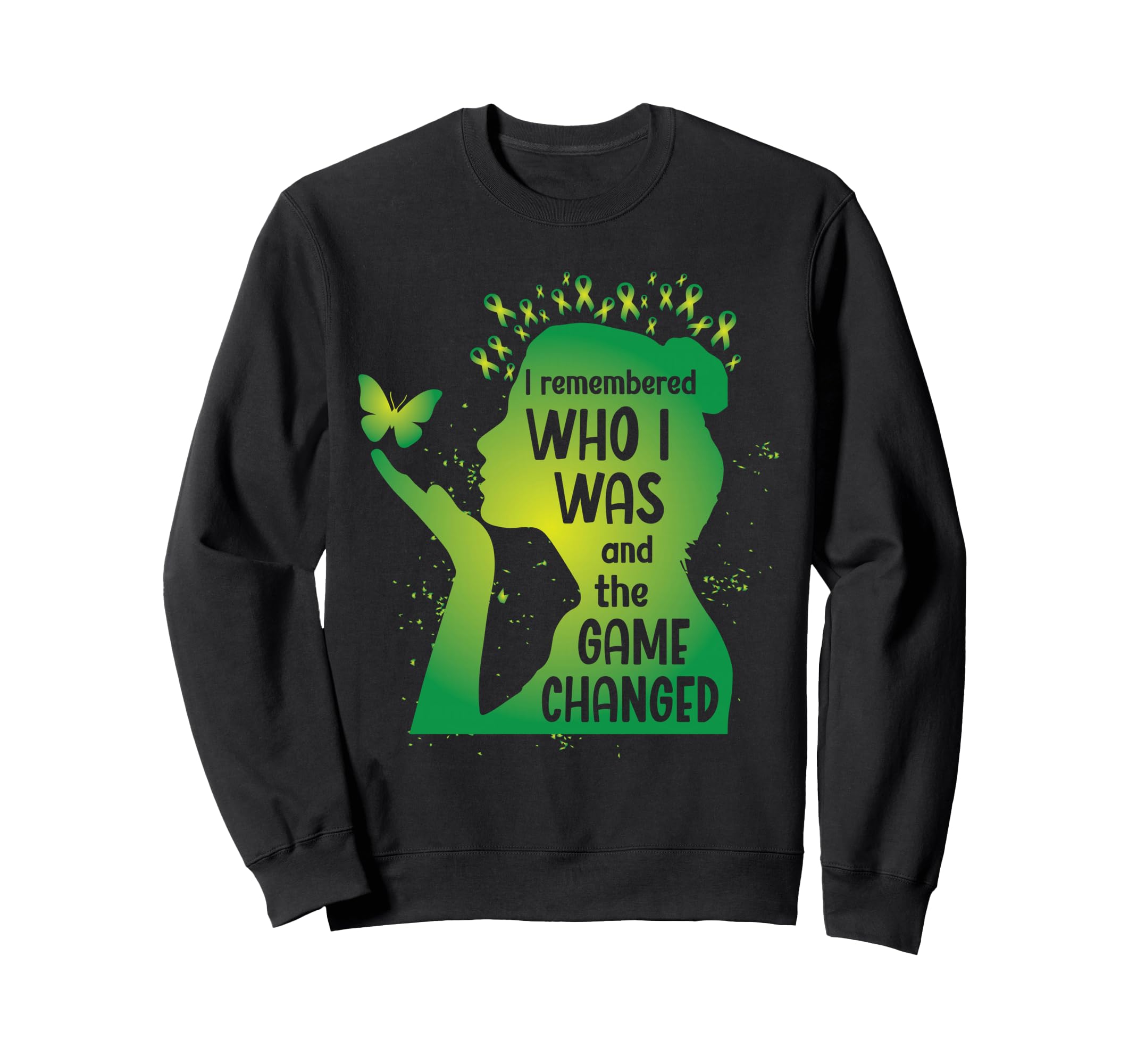 Butterfly Green Ribbon Mental Sweatshirt - Fun Novelty Design Men Women - T-Shirt, Sweatshirt, Hoodie