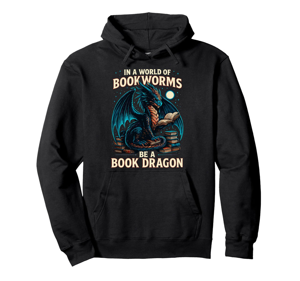 World Bookworms Be Book Dragon Reading Hoodie - Minimalist Print Men Women - T-Shirt, Sweatshirt, Hoodie