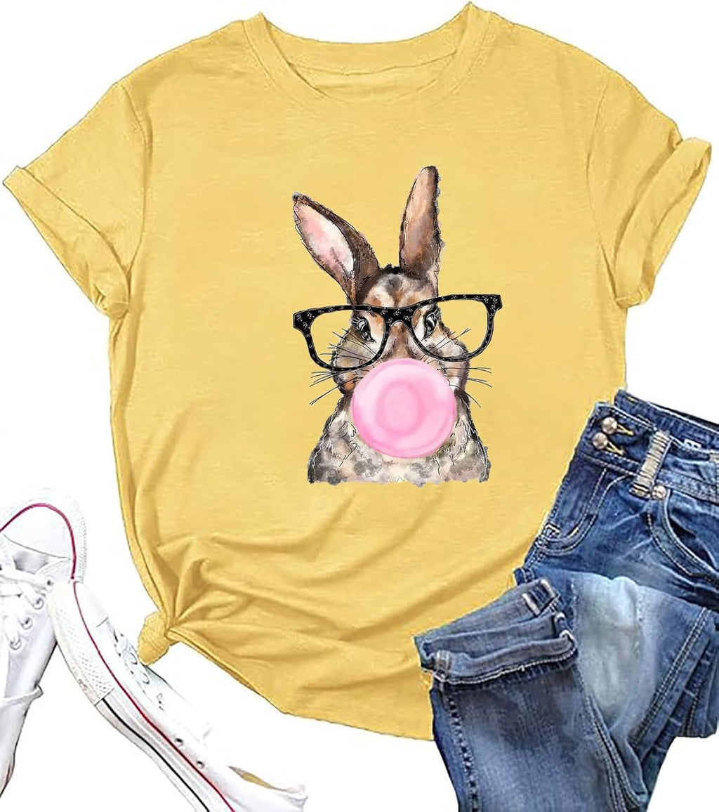 Easter Shirt for Women Funny Bunny Graphic T-Shirt Happy Easter Rabbit Lover Shirt Holiday Casual Christian Tee Top - T-Shirt, Sweatshirt, Hoodie