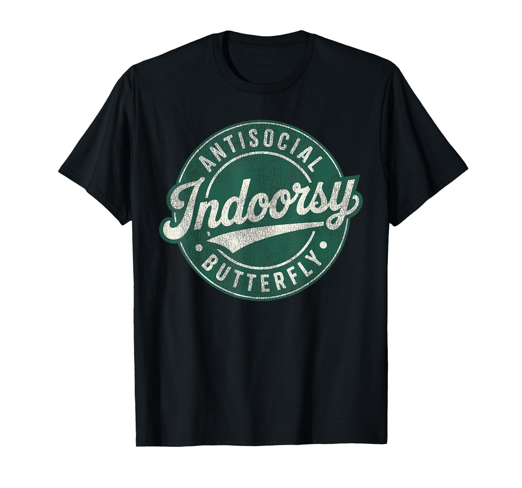 Indoorsy Antisocial Butterfly Badge T-Shirt - Custom Art Print Men Women - T-Shirt, Sweatshirt, Hoodie
