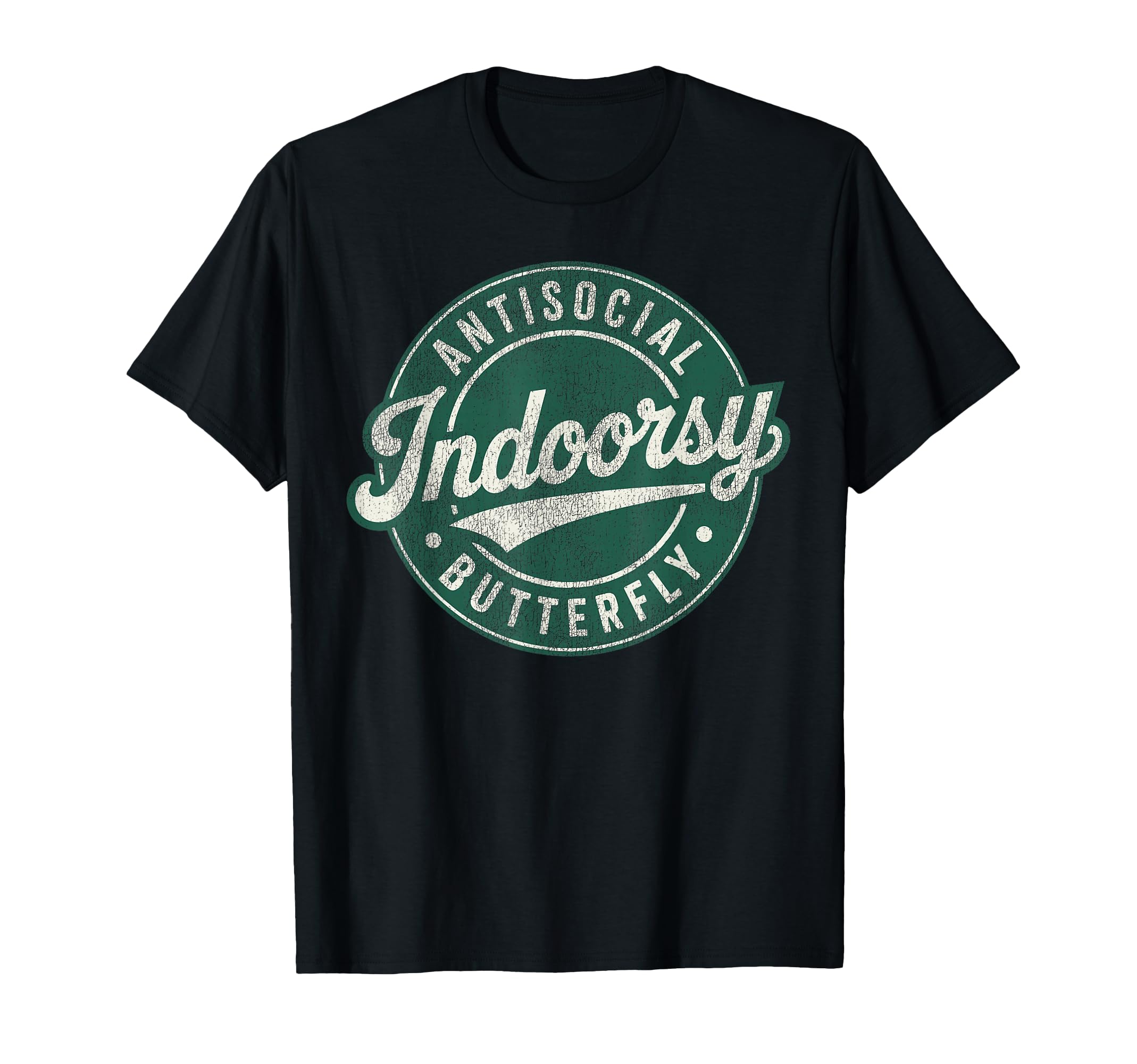 Indoorsy Antisocial Butterfly Badge T-Shirt - Custom Art Print Men Women - T-Shirt, Sweatshirt, Hoodie
