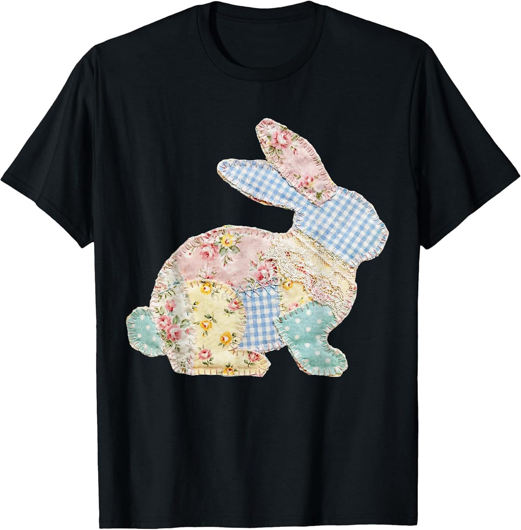 Cute Floral Bunny Patchwork Easter Vintage Unisex T-shirt, Sweatshirt, Hoodie, Long Sleeve Tee - T-Shirt, Sweatshirt, Hoodie