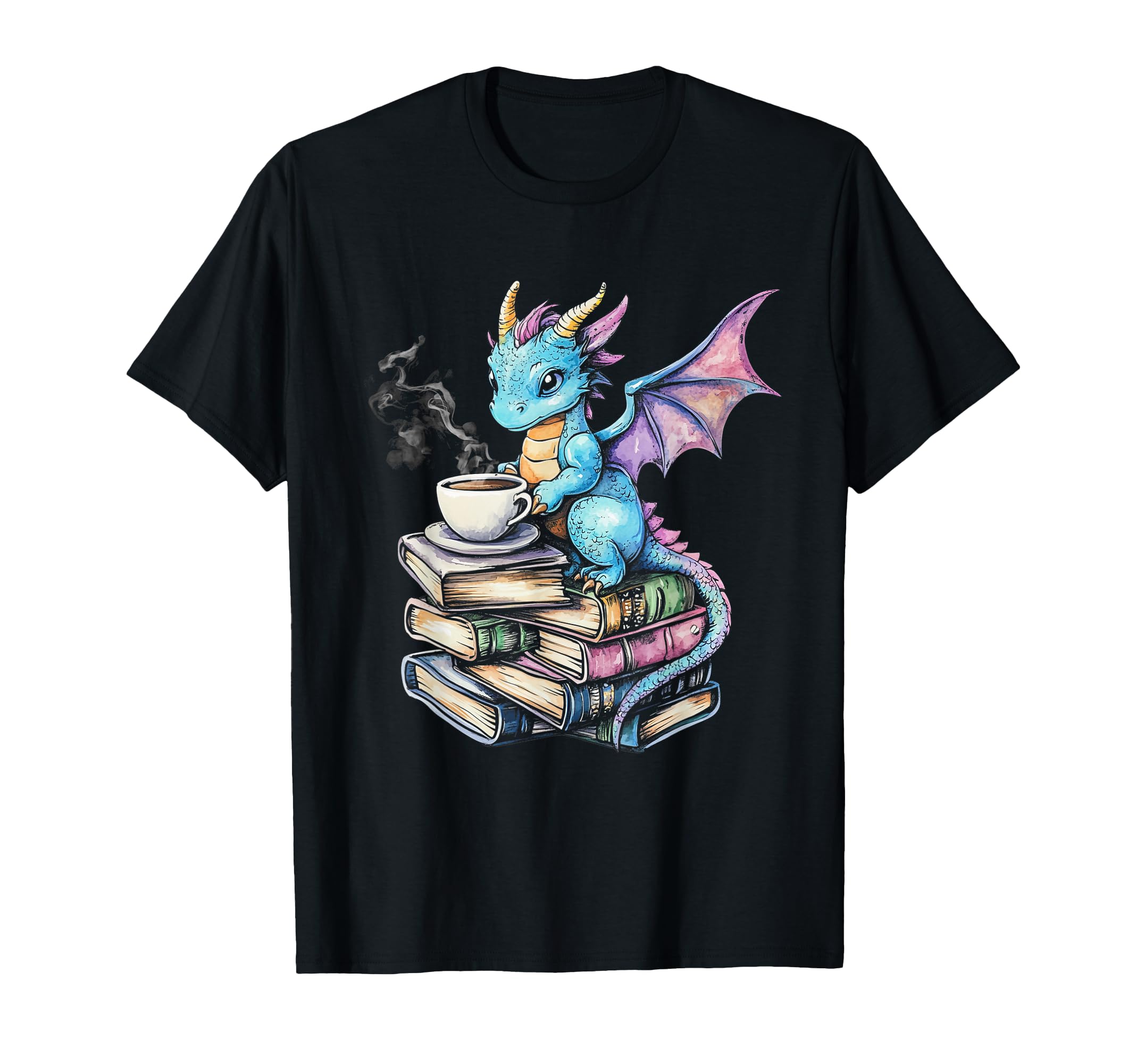 Book Dragon Coffee Tea Cup Fantasy T-Shirt - Custom Art Print for Adults - T-Shirt, Sweatshirt, Hoodie
