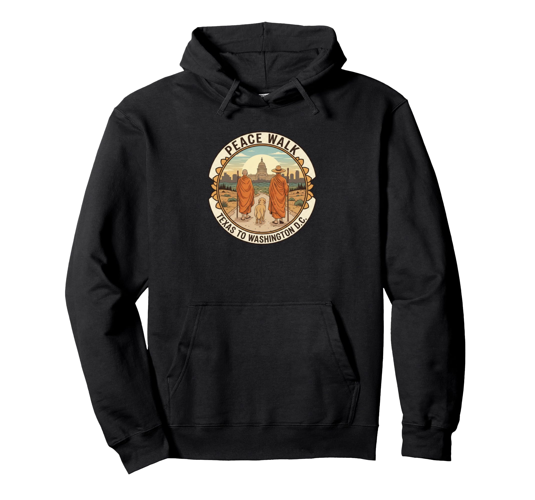 Peace Walk Monks Walking Mindfulness Hoodie - Fun Novelty Design Unisex - T-Shirt, Sweatshirt, Hoodie