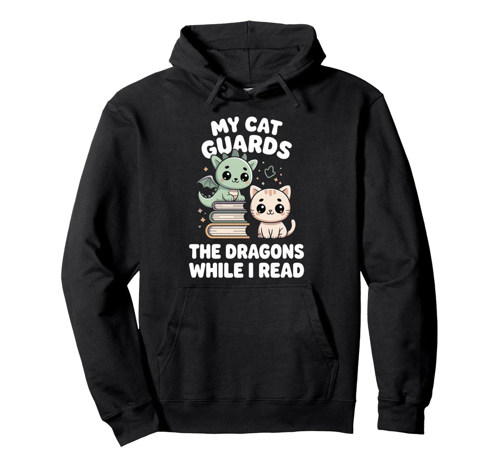 Fantasy Book Reader Cat Dragon Bookish Hoodie - Novelty Apparel Unisex - T-Shirt, Sweatshirt, Hoodie