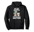 Fantasy Book Reader Cat Dragon Bookish Hoodie - Novelty Apparel Unisex - T-Shirt, Sweatshirt, Hoodie