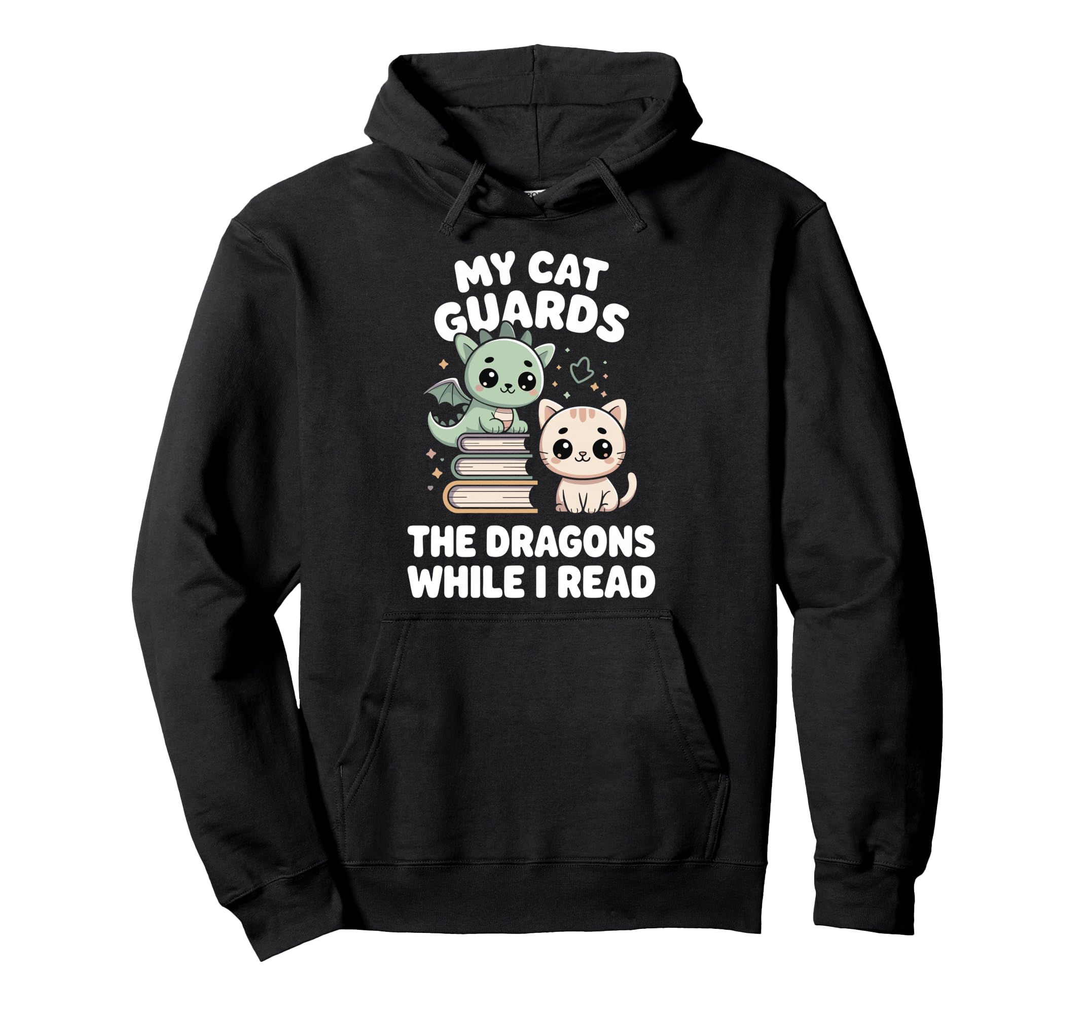 Fantasy Book Reader Cat Dragon Bookish Hoodie - Novelty Apparel Unisex - T-Shirt, Sweatshirt, Hoodie