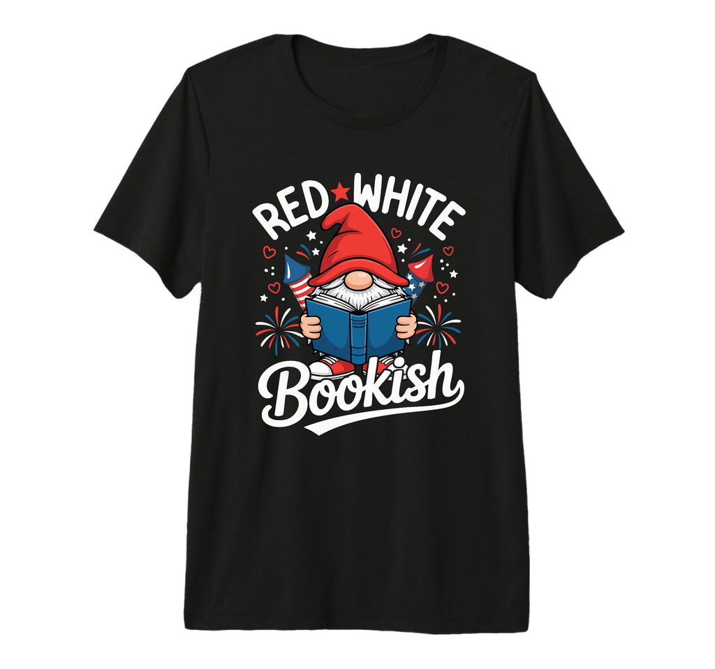Patriotic Gnome Reading Red White T-Shirt - Aesthetic Graphic Unisex - T-Shirt, Sweatshirt, Hoodie