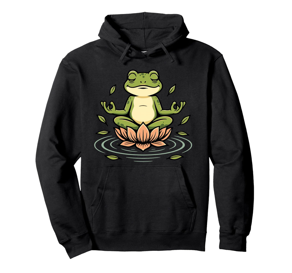 Zen Frog Lotus Funny Yoga Meditation Hoodie - Minimalist Print for Adults - T-Shirt, Sweatshirt, Hoodie