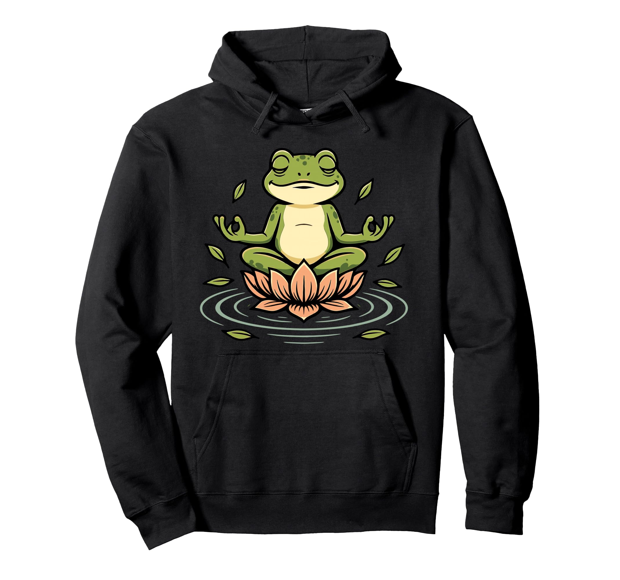Zen Frog Lotus Funny Yoga Meditation Hoodie - Minimalist Print for Adults - T-Shirt, Sweatshirt, Hoodie