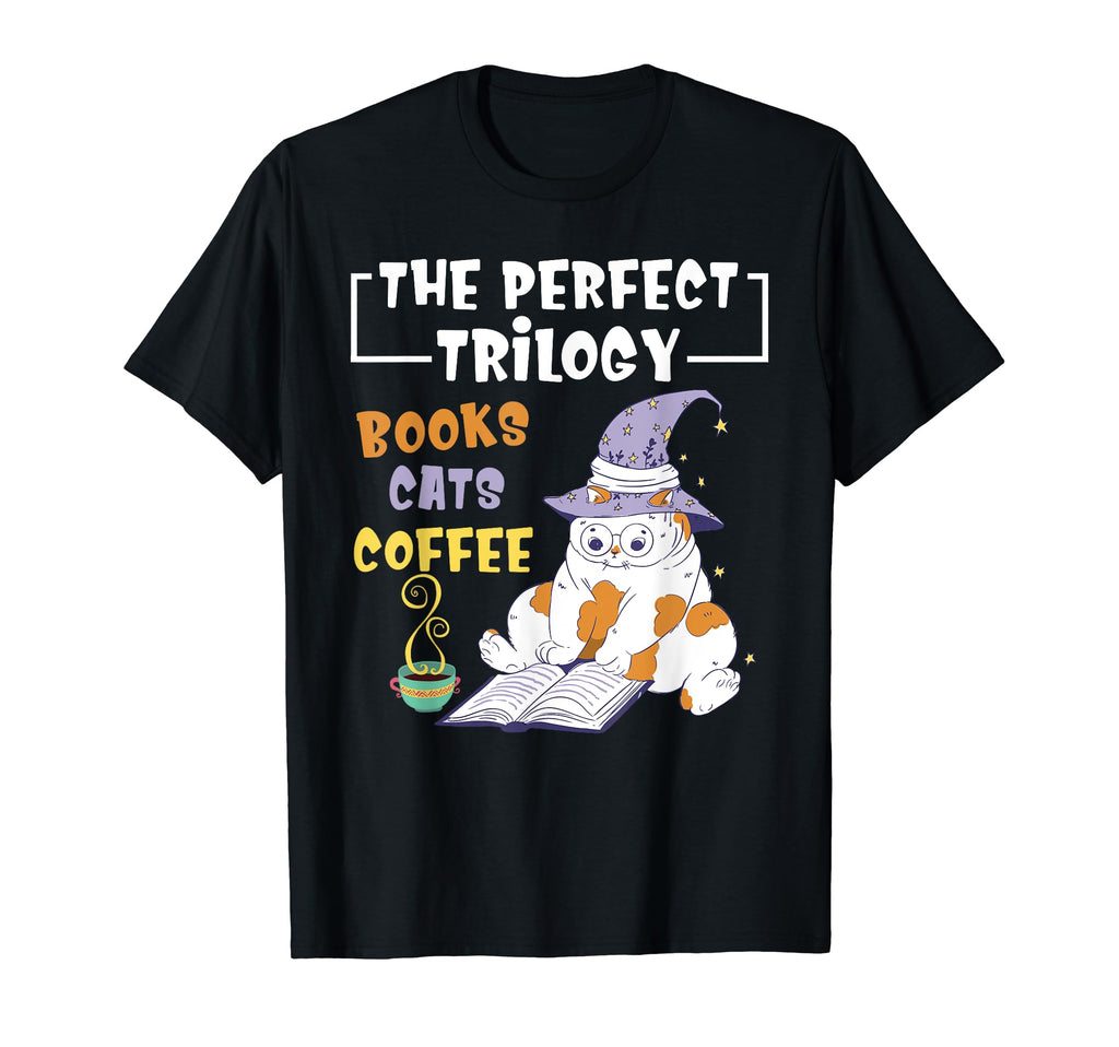 Trilogy Books Cats Coffee Books Cat T-Shirt - Fun Novelty Design Men Women - T-Shirt, Sweatshirt, Hoodie