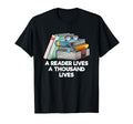 Reader Lives Thousand Lives Bookworm T-Shirt - Minimalist Print for Adults - T-Shirt, Sweatshirt, Hoodie