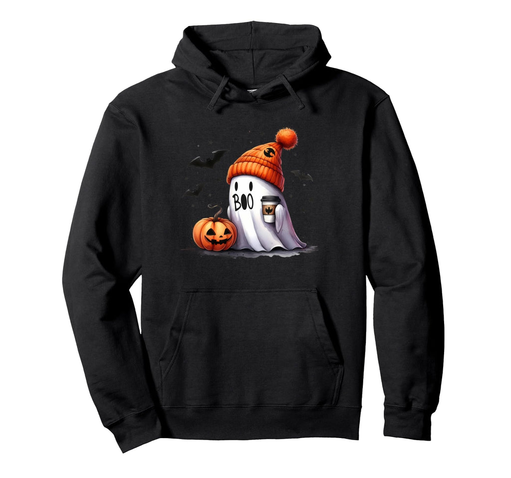Boo Sheet Ghost Drinking Coffee Coquette Hoodie - Graphic Print Men Women - T-Shirt, Sweatshirt, Hoodie