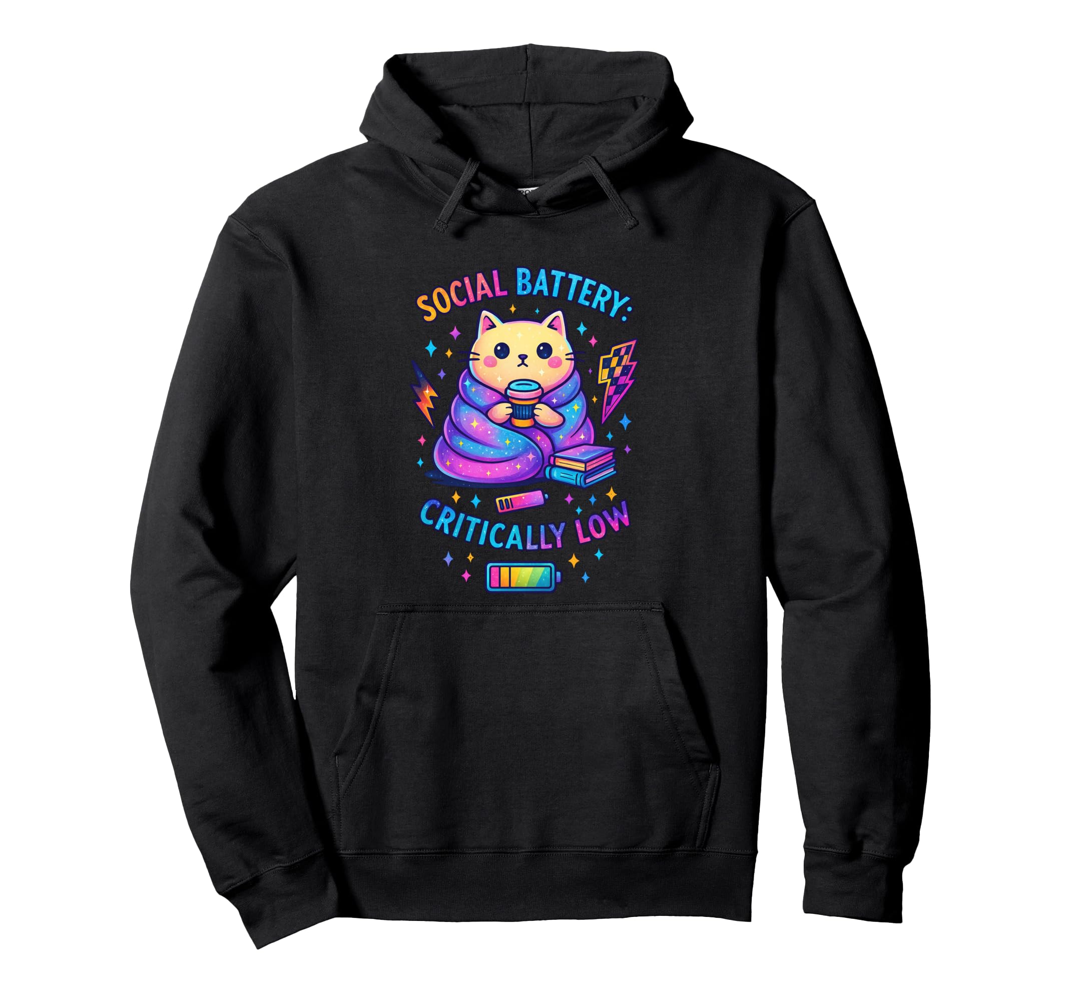 Social Battery Critically Low Cat Art Hoodie - Novelty Apparel Men Women - T-Shirt, Sweatshirt, Hoodie