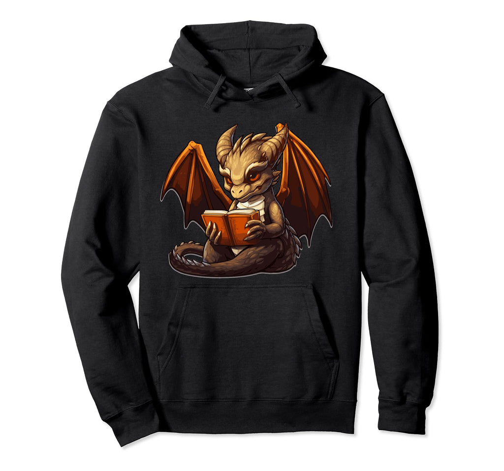 Dragon Reading Book Funny Hoodie - Graphic Print Unisex - T-Shirt, Sweatshirt, Hoodie