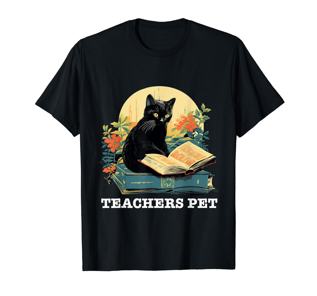 Cat Reading Book Teachers Pet T-Shirt - Casual Everyday Wear Men Women - T-Shirt, Sweatshirt, Hoodie