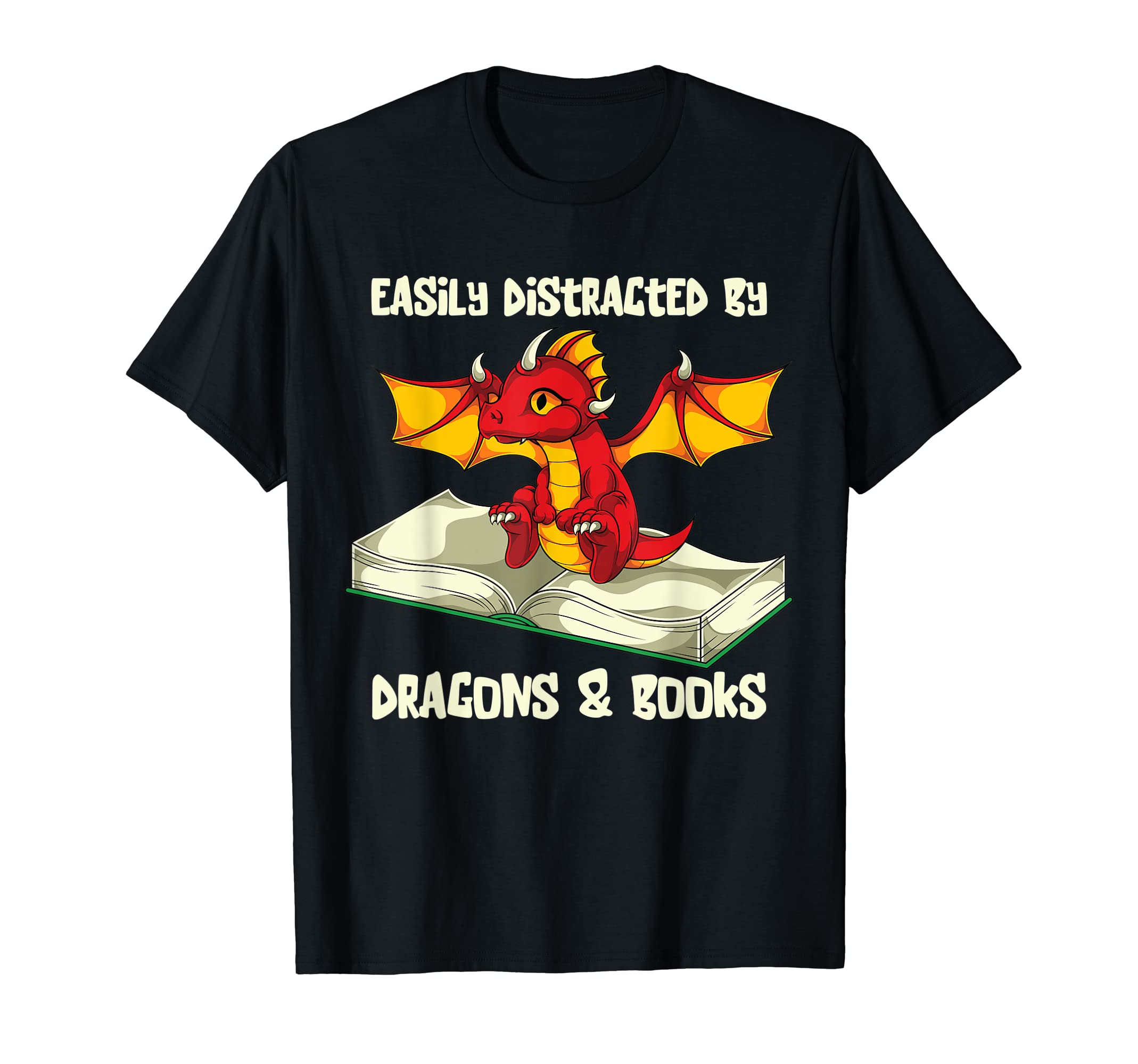 Easily Distracted Dragons And Books Book T-Shirt - Minimalist Print Unisex - T-Shirt, Sweatshirt, Hoodie