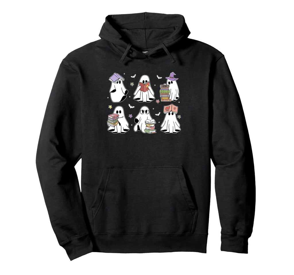 Ghost Book Nerd Teacher Ghost Hoodie - Fun Novelty Design for Adults - T-Shirt, Sweatshirt, Hoodie