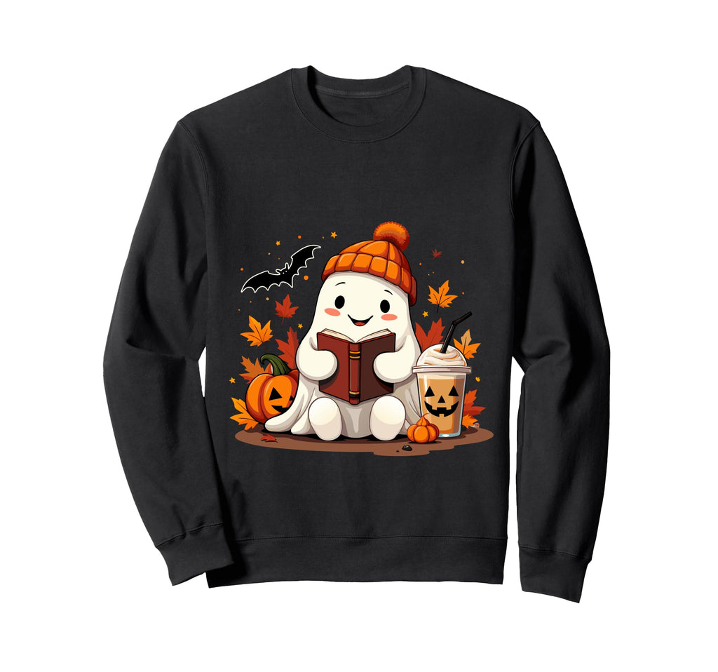 Ghost Reading Book Fall Leaves Sweatshirt - Novelty Apparel for Adults - T-Shirt, Sweatshirt, Hoodie
