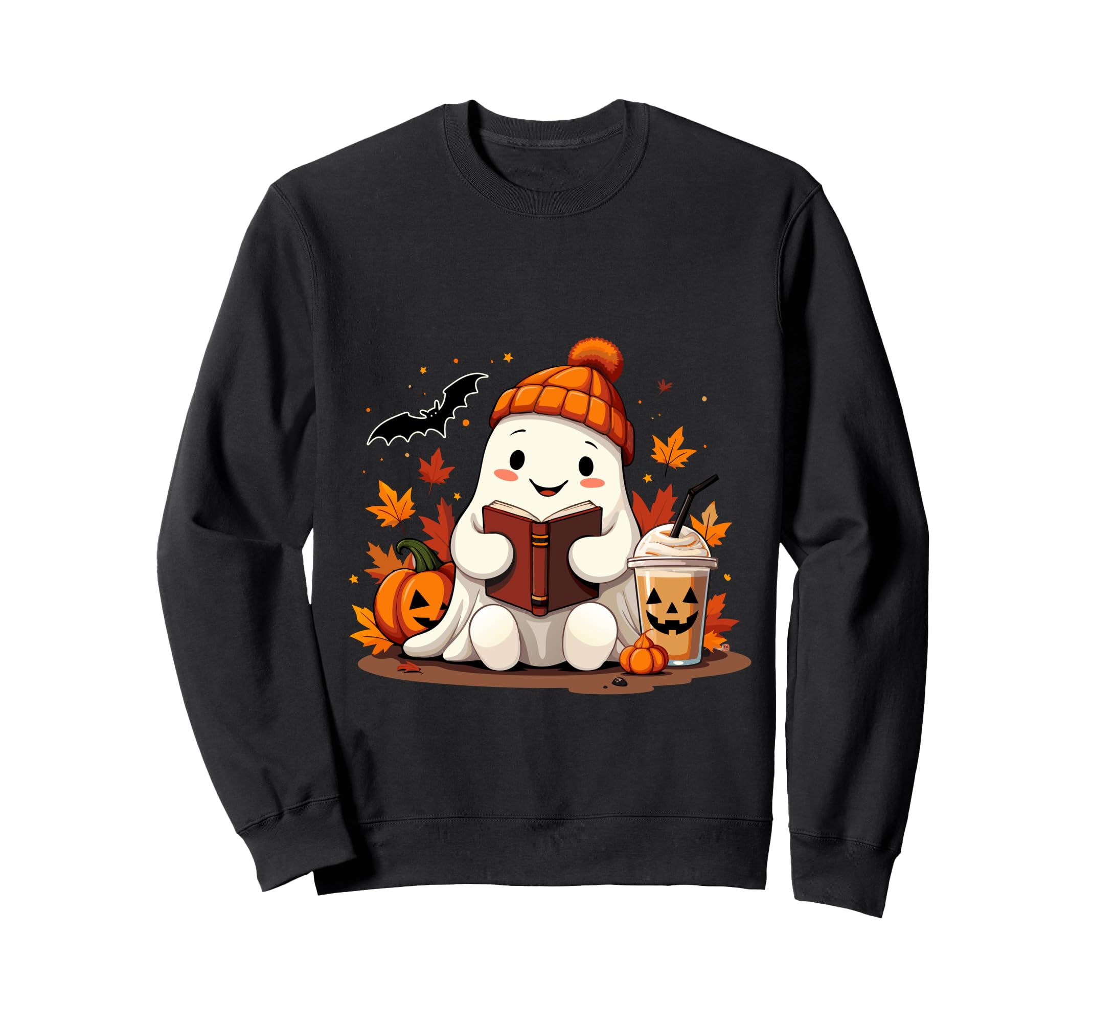 Ghost Reading Book Fall Leaves Sweatshirt - Novelty Apparel for Adults - T-Shirt, Sweatshirt, Hoodie
