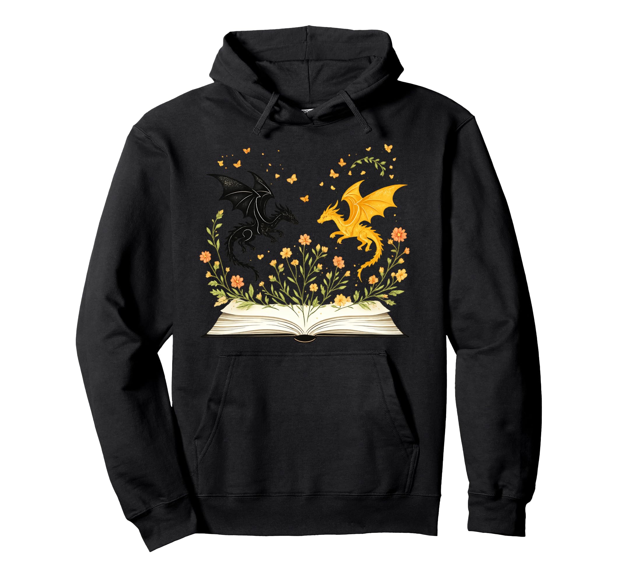 Golden Dragon Reading Book Fantasy Hoodie - Novelty Apparel for Adults - T-Shirt, Sweatshirt, Hoodie