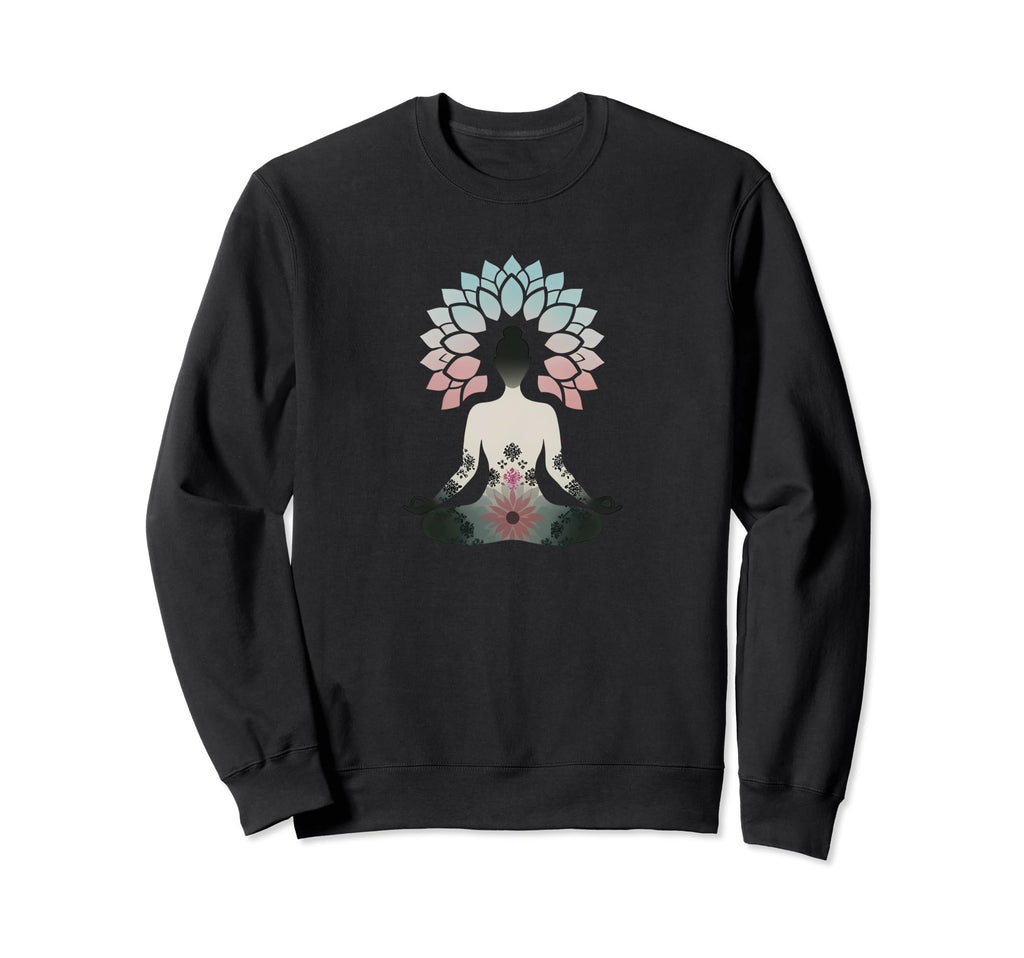 Yoga Meditation Pose Floral Sweatshirt - Casual Everyday Wear Men Women - T-Shirt, Sweatshirt, Hoodie