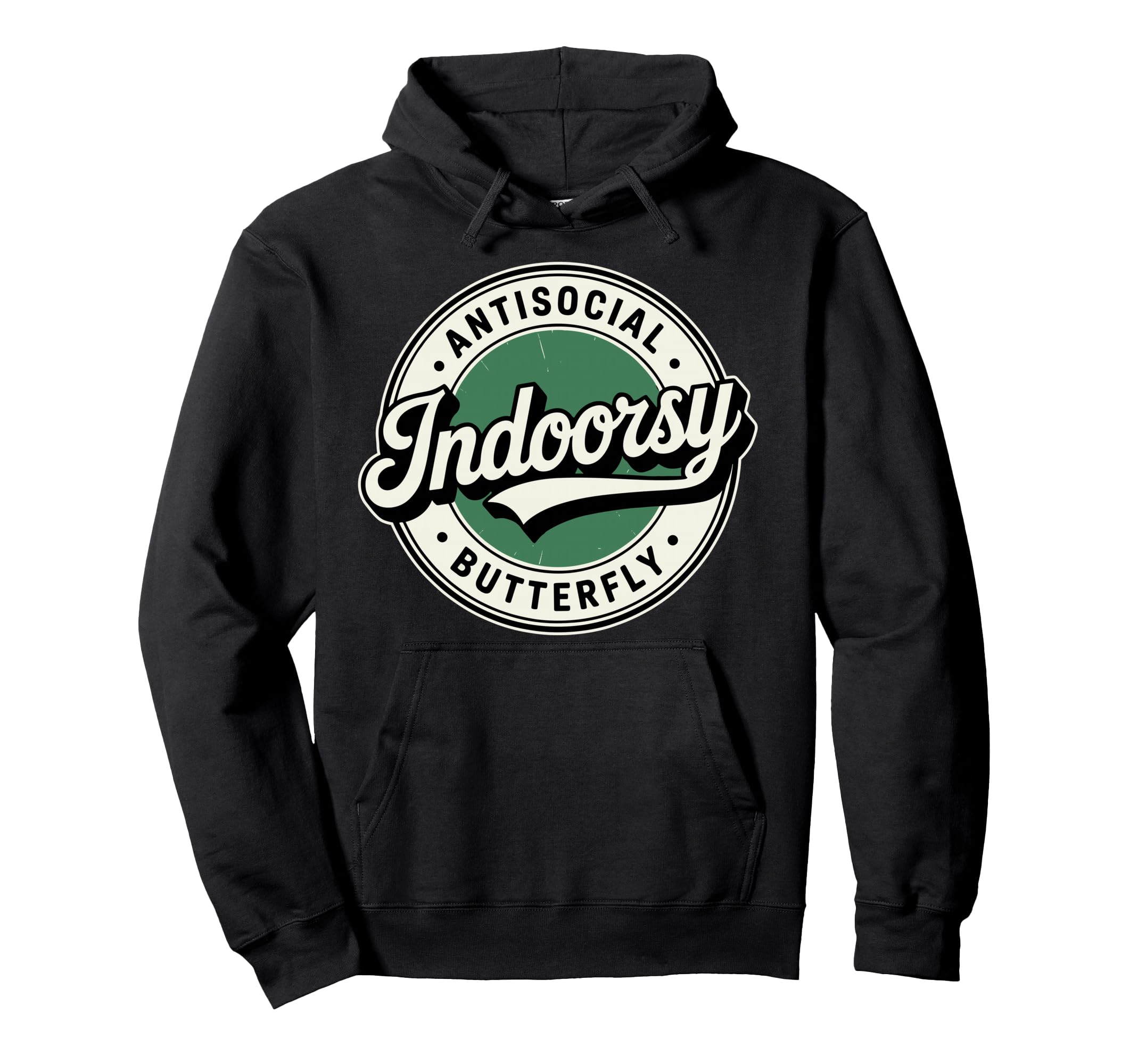 Indoorsy Antisocial Butterfly Badge Hoodie - Novelty Apparel for Adults - T-Shirt, Sweatshirt, Hoodie