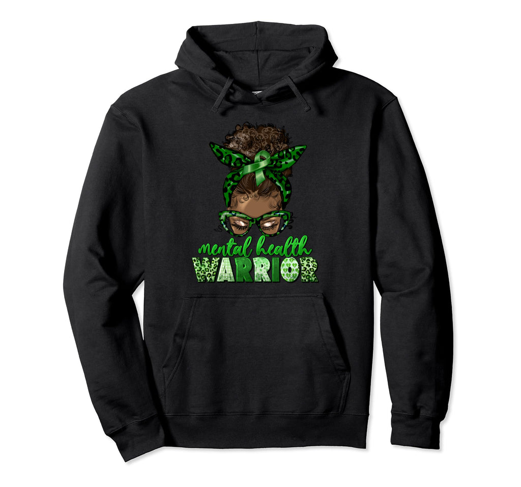 Mental Health Warrior Messy Afro Hoodie - Custom Art Print for Adults - T-Shirt, Sweatshirt, Hoodie