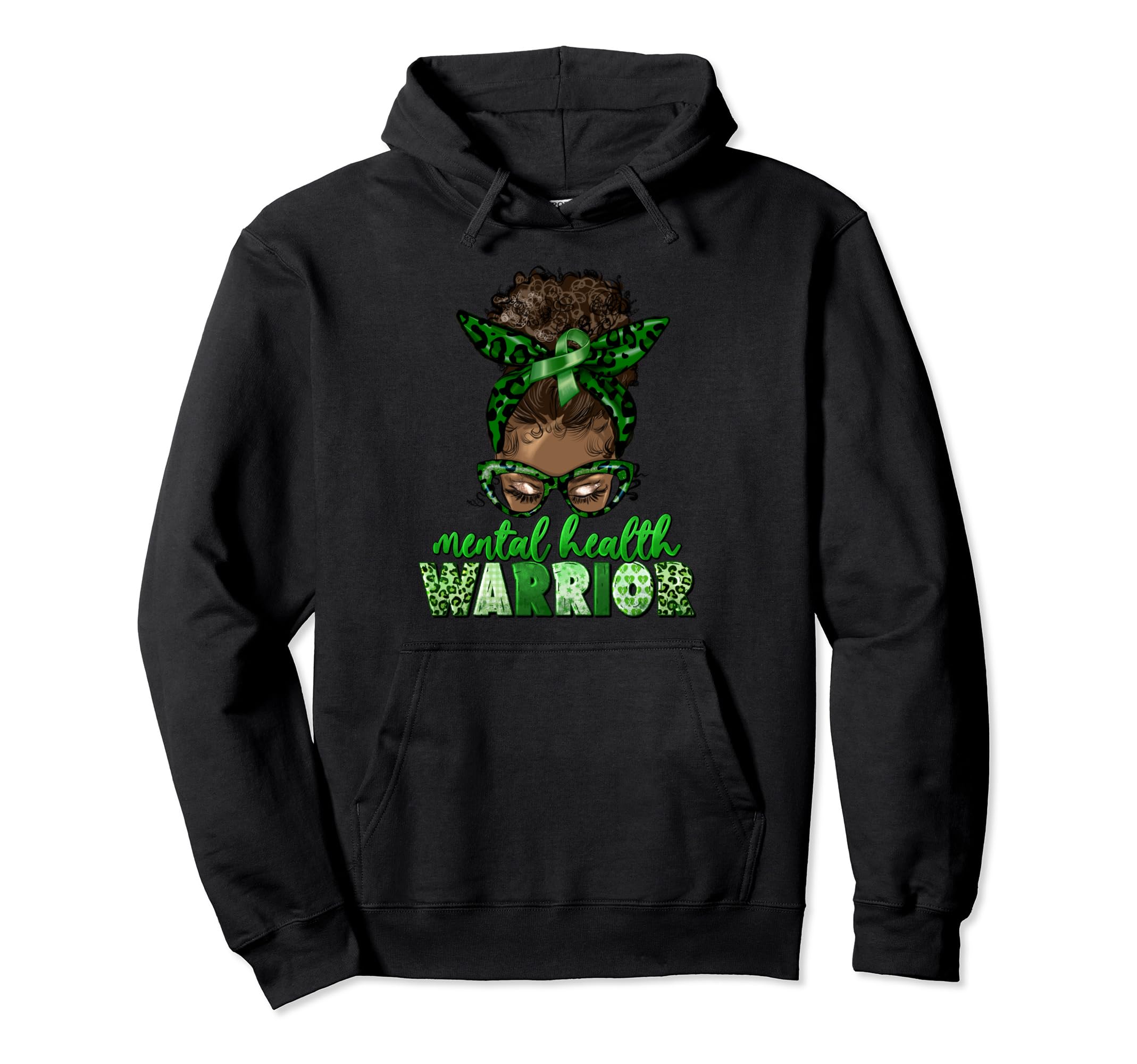 Mental Health Warrior Messy Afro Hoodie - Custom Art Print for Adults - T-Shirt, Sweatshirt, Hoodie
