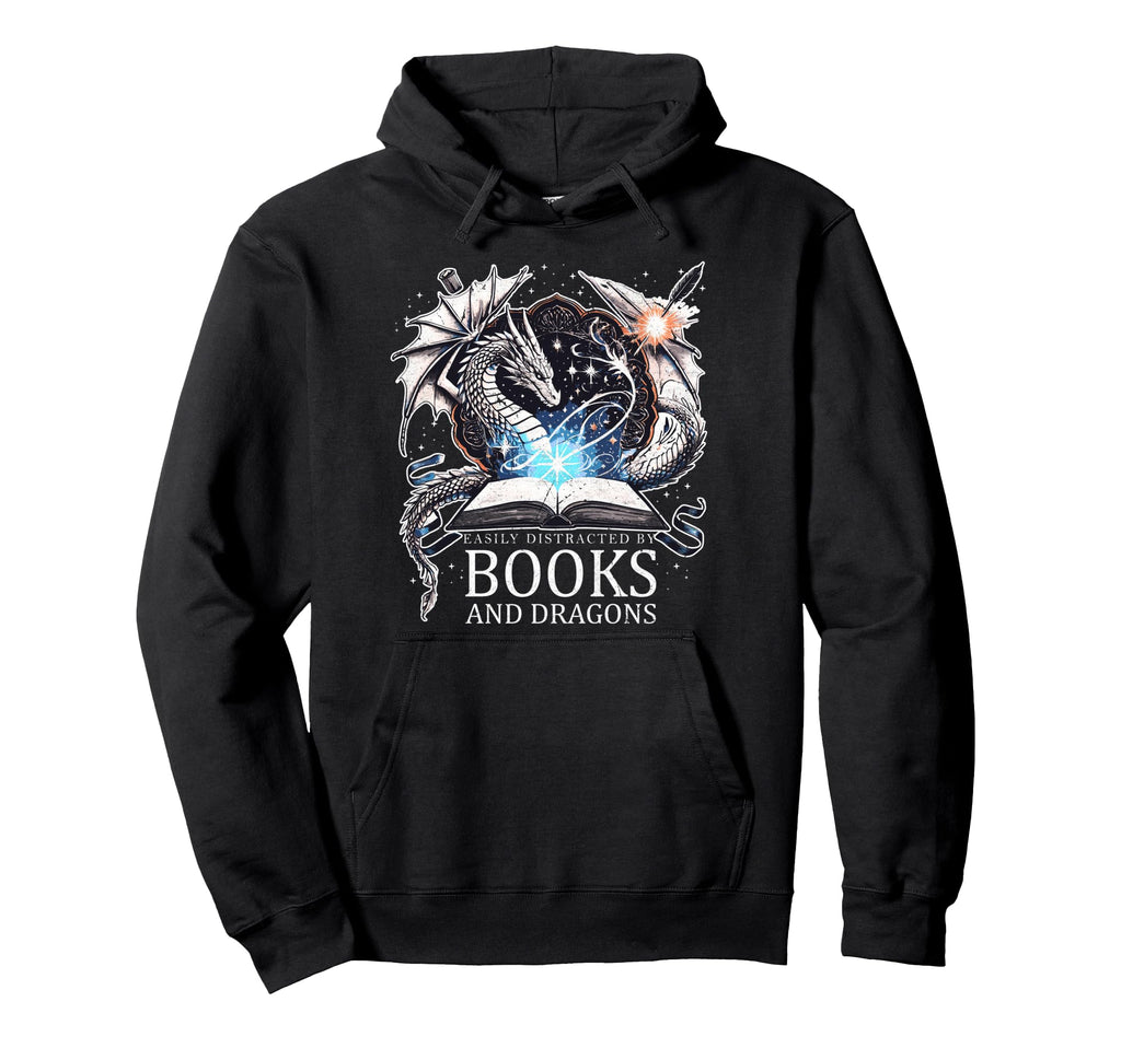 Easily Distracted Dragons And Books Hoodie - Custom Art Print for Adults - T-Shirt, Sweatshirt, Hoodie