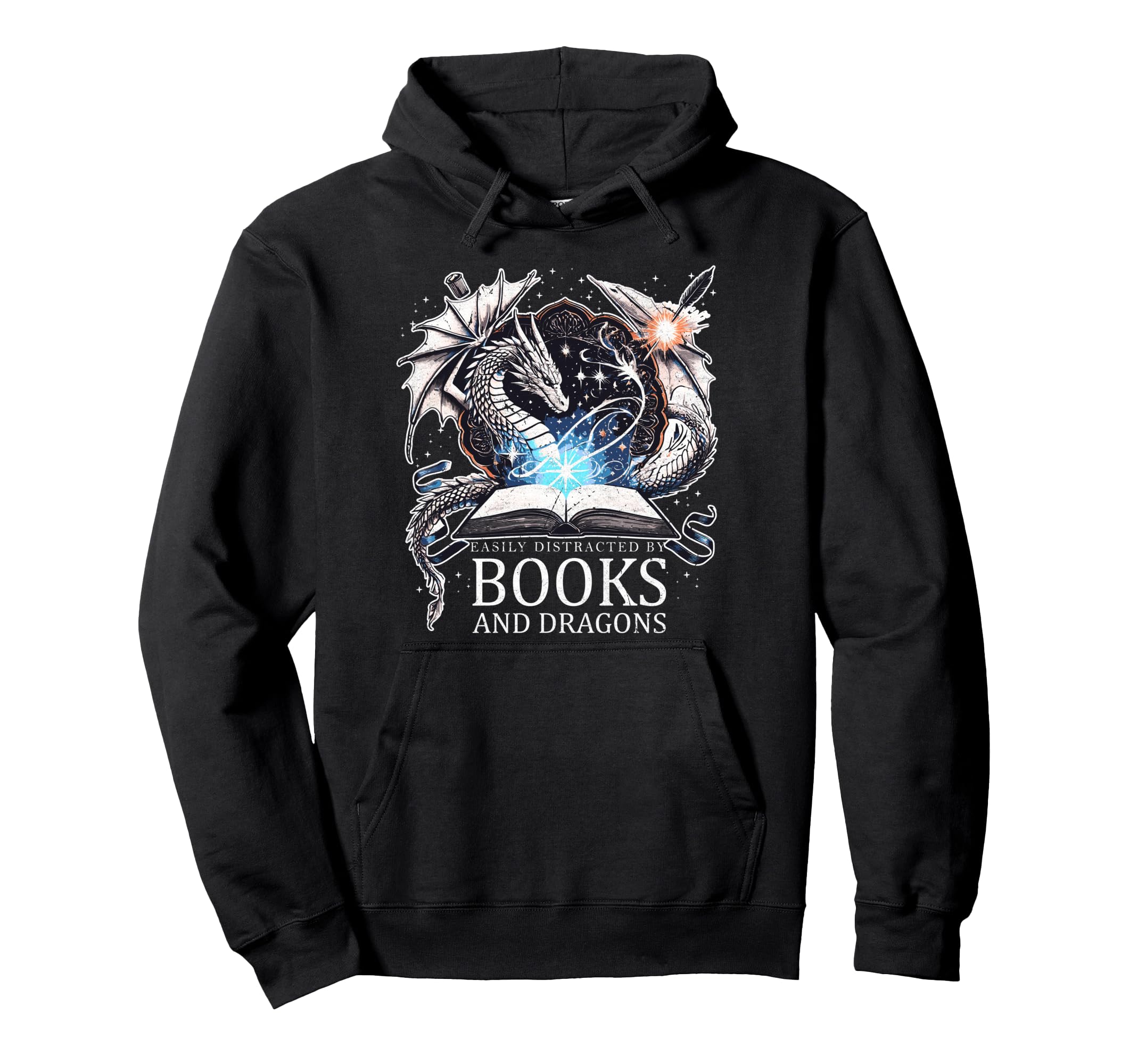 Easily Distracted Dragons And Books Hoodie - Custom Art Print for Adults - T-Shirt, Sweatshirt, Hoodie