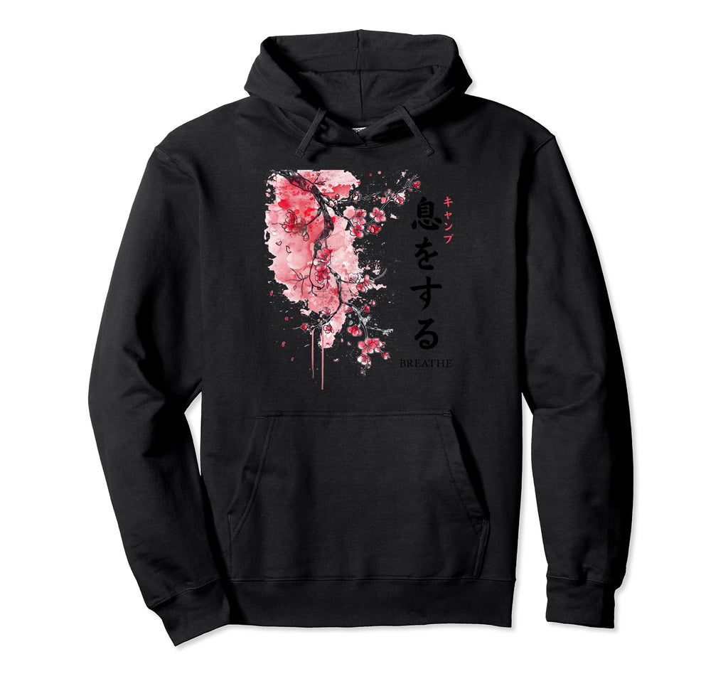 Breathe Kanji Sakura Flower Zen Meditation Hoodie - Novelty Apparel Unisex - T-Shirt, Sweatshirt, Hoodie