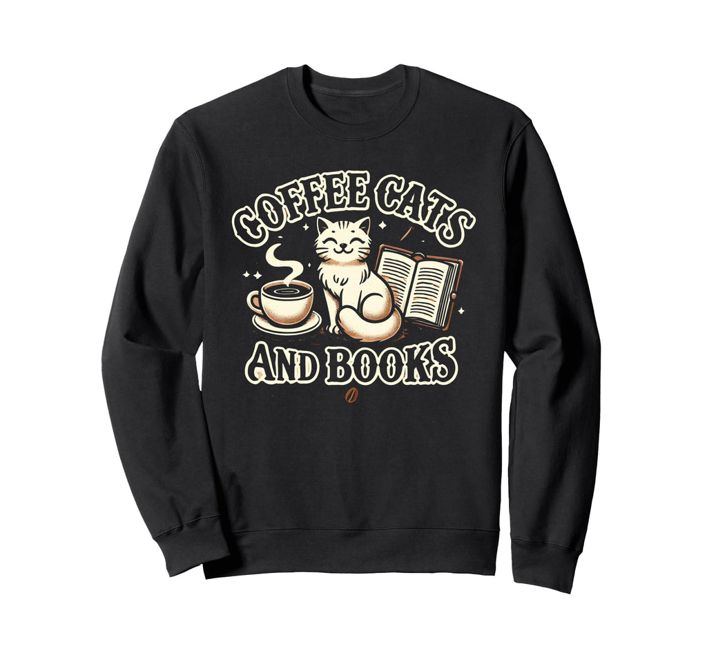 Coffee Cats And Book Reader Book Sweatshirt - Unique Graphic Men Women - T-Shirt, Sweatshirt, Hoodie