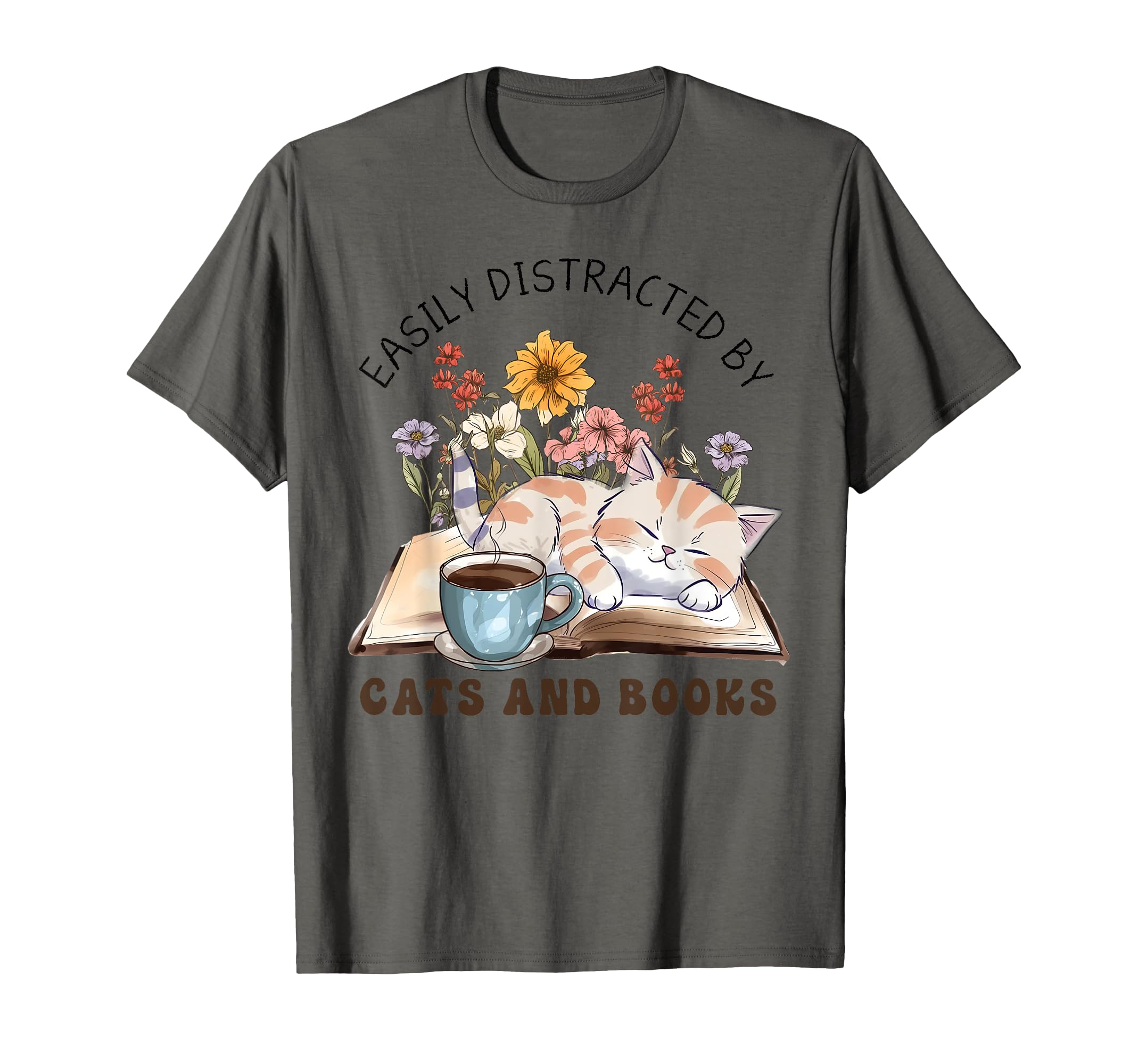 Easily Distracted Book Cats Cat T-Shirt - Casual Everyday Wear for Adults - T-Shirt, Sweatshirt, Hoodie
