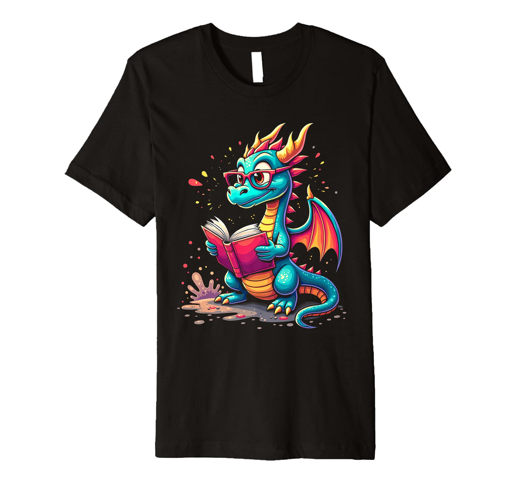 Kawaii Dragon Reads Book Reading T-Shirt - Novelty Apparel Men Women - T-Shirt, Sweatshirt, Hoodie