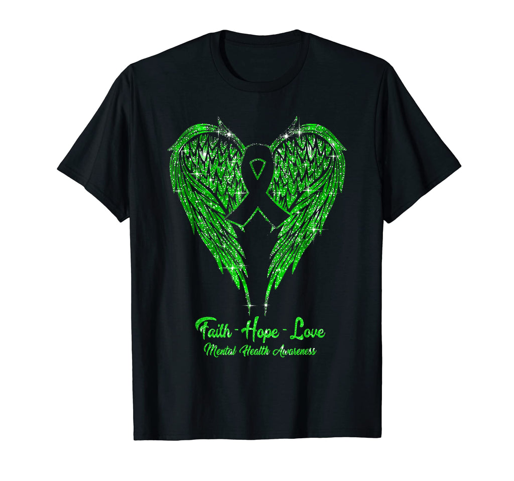 Faith Hope Love Wings Ribbon Green T-Shirt - Fun Novelty Design Unisex - T-Shirt, Sweatshirt, Hoodie